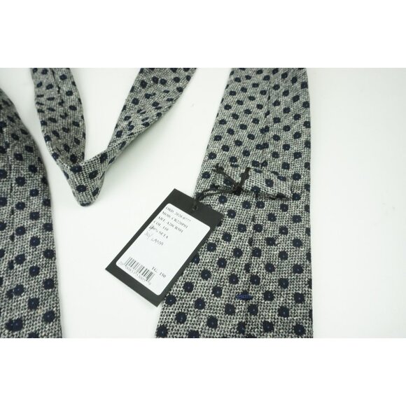 Cesare Attolini - Tie Deals Cesare Attolini Gray Indigo Blue Polkadot Woven Silk Blend Tie BRAND NEW